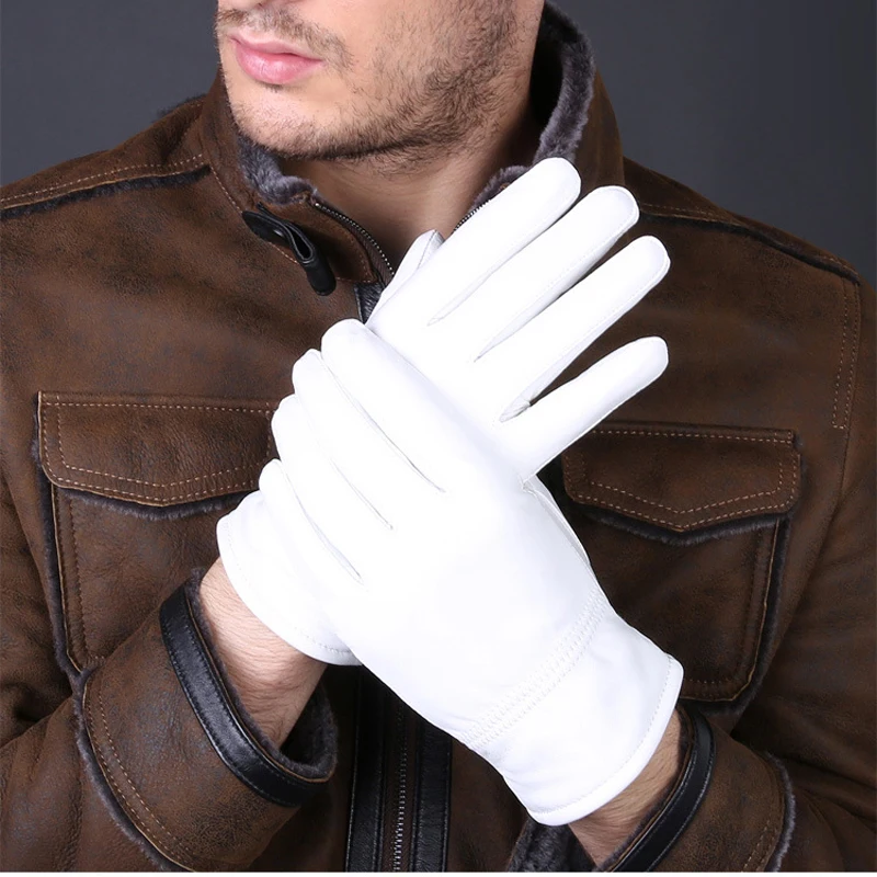 Leather Driving Glove - Guantes blancos de cuero genuino de