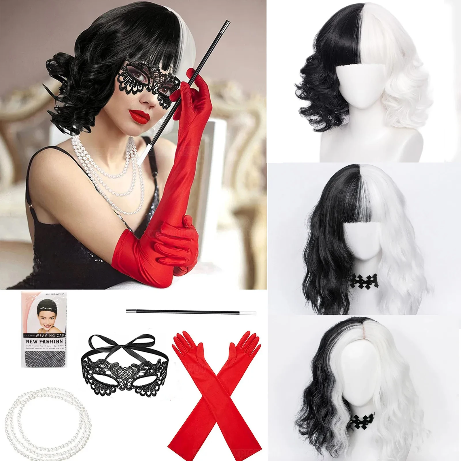 Heat Resistant Glove - Peluca de cosplay de Cruella de