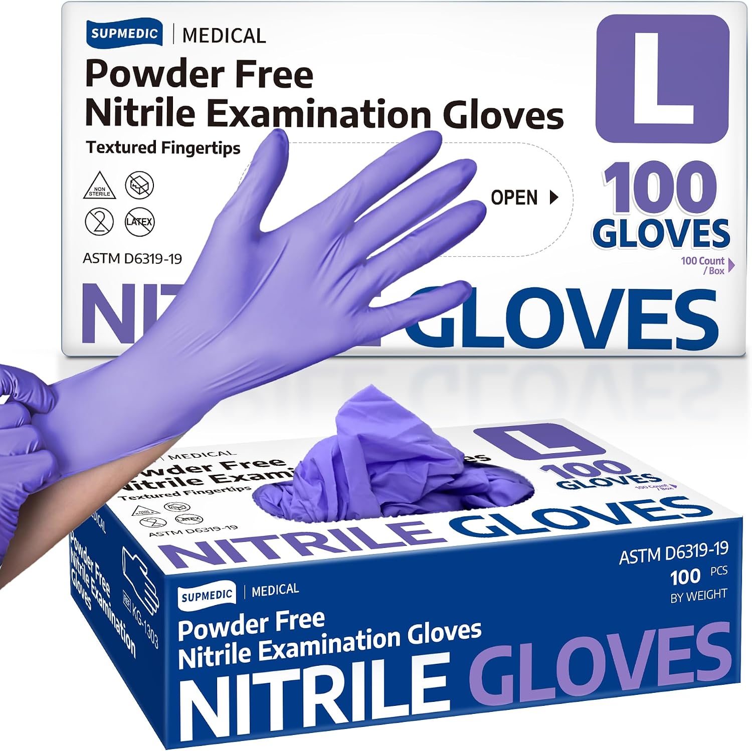 Exam Glove Nitrile - Guantes de Nitrilo Desechables, 100 Unidades,