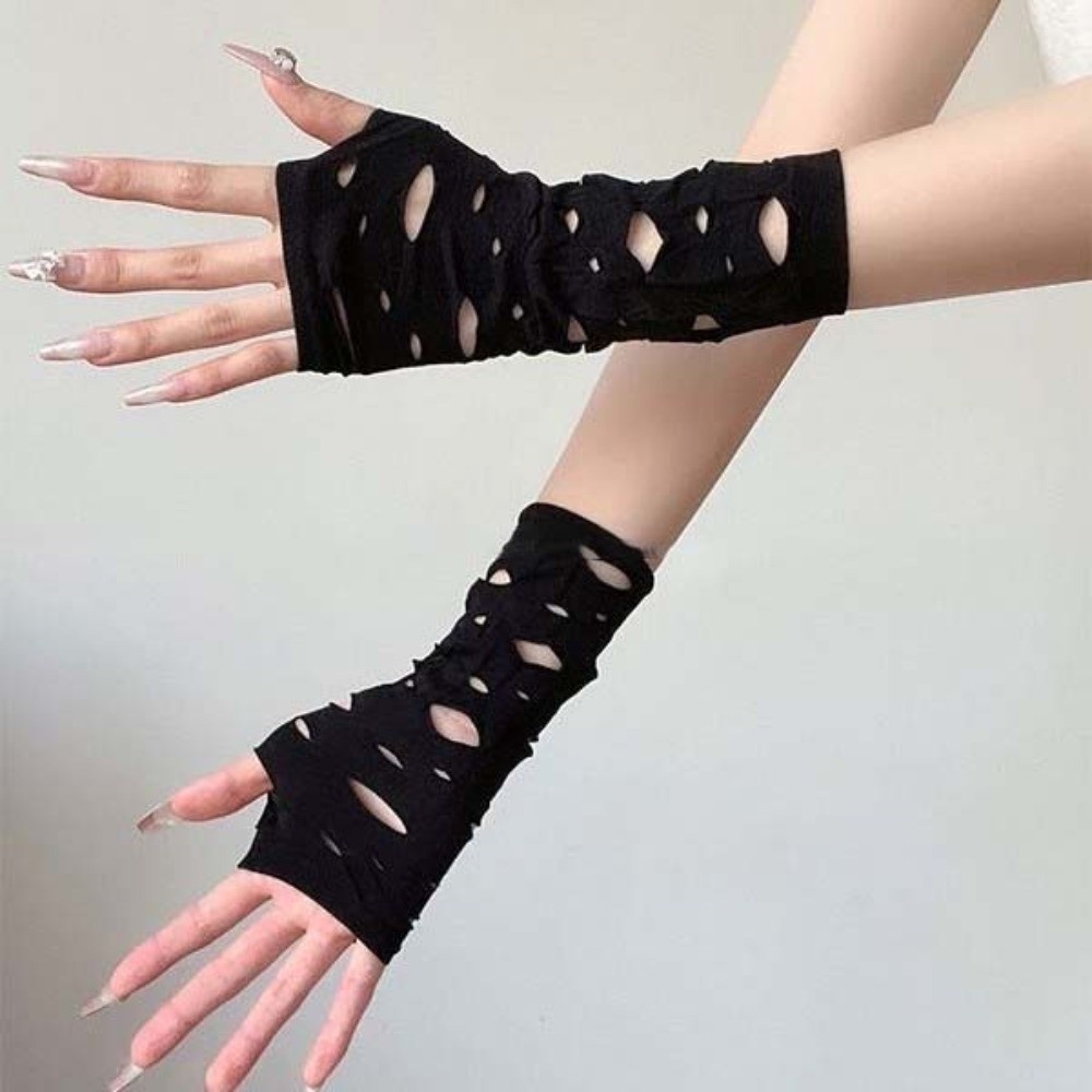 Fingerless Glove Knit - Guantes sin dedos negros de punto