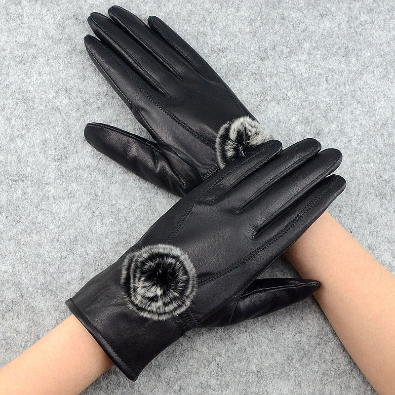 Wool Glove Lined - Guantes gruesos de piel auténtica para