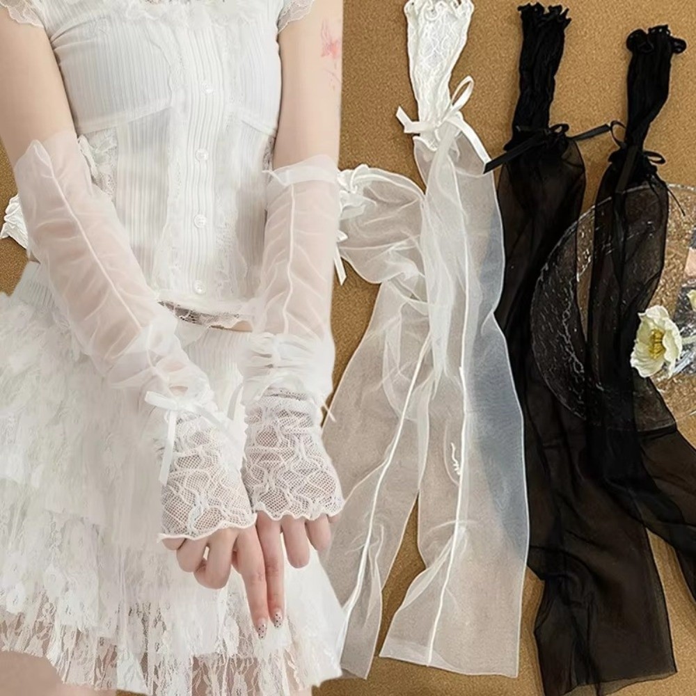 Fingerless Glove Knit - Guantes de malla con volantes de